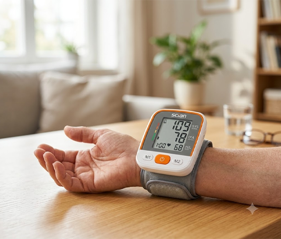 Wrist blood pressure monitor positioned on the wrist